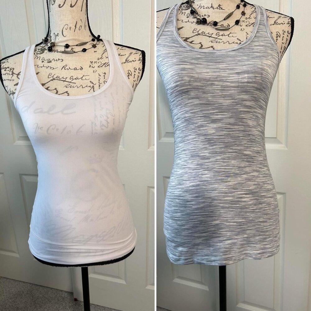 Women's Bundle of 1 White & 1 Grey & White Blended Racerback Tank Tops